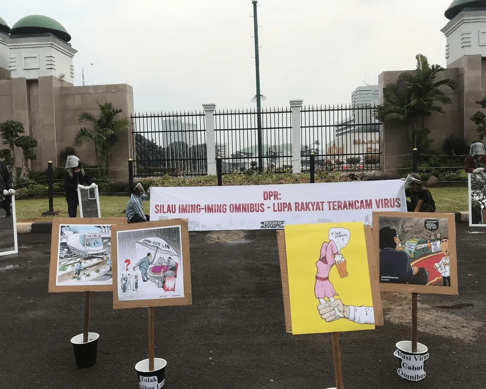 Action in Jakarta opposing the Omnibus Bill on job creation