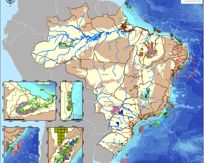 As áreas em rosa são as ofertadas neste rodada (Fonte: https://www.brasil-rounds.gov.br/)
