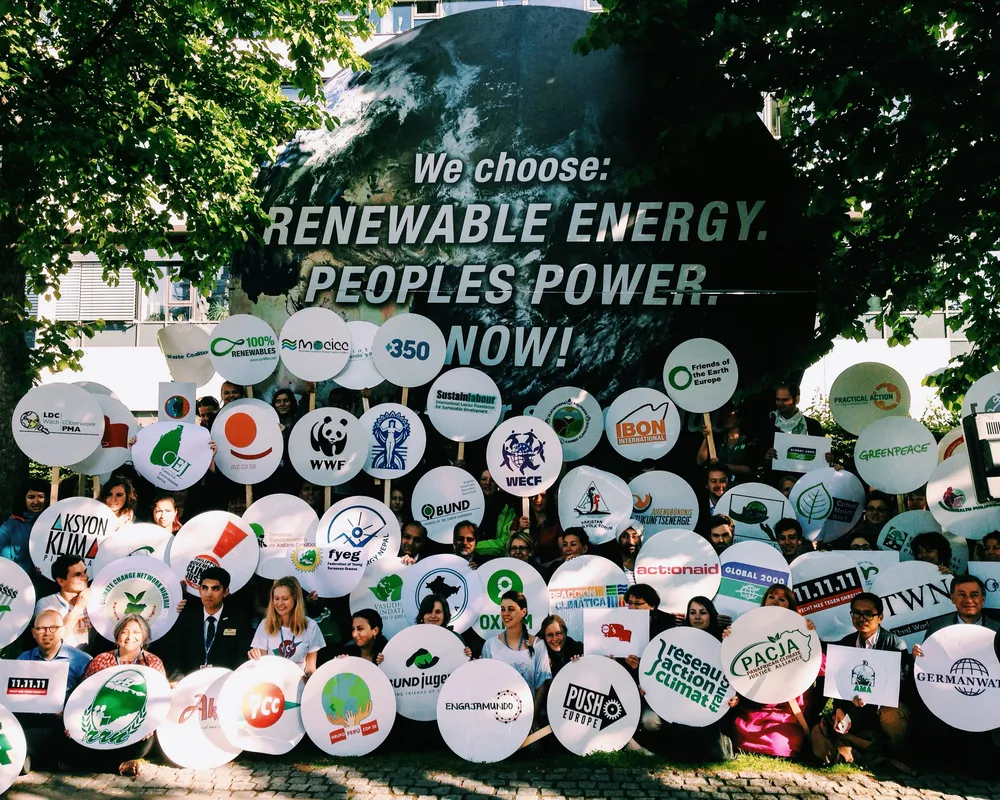Civil Society organisations pictured outside the UN climate negotiations in Bonn today (Friday 6 June 2014) calling on governments to “stand with us or step aside”. Photo credit: Hoda Baraka