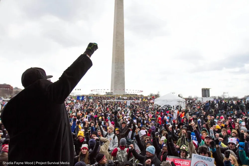 Thousands of people united in protest at Forward on Climate action, Washington D.C, US. Photo: Shadia Fayne Wood