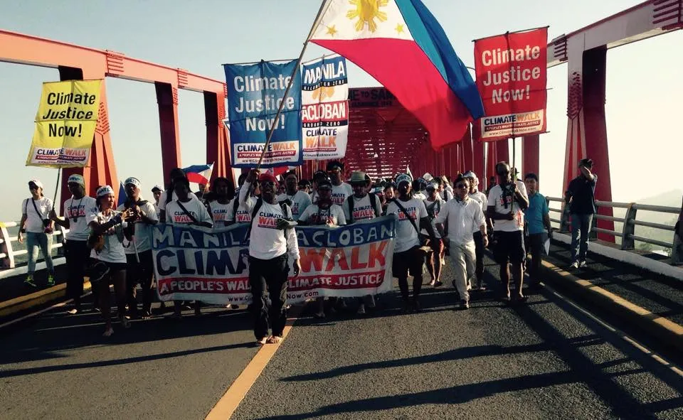 Snapshot of the Climate Walk as they crossed over San Juanico Bridge to enter Tacloban. Photo by: Chuck Baclagon