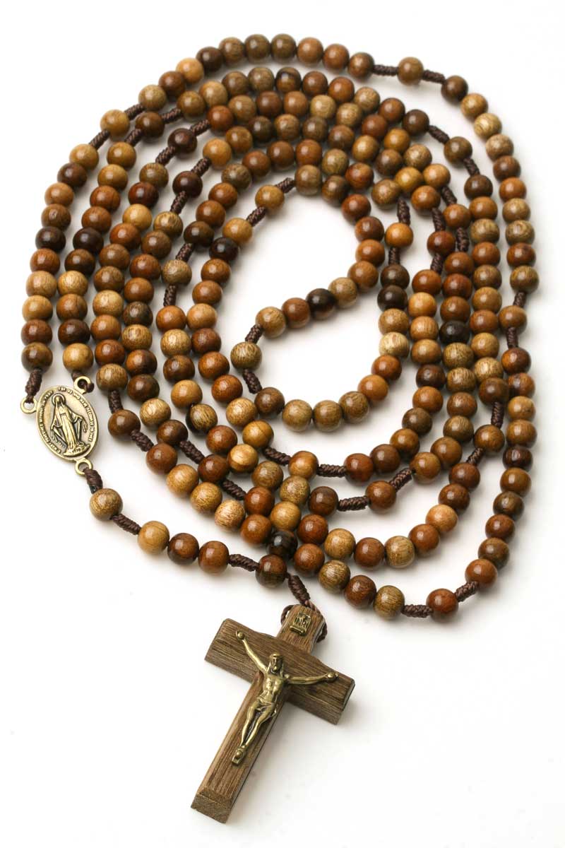 20 Decade Rosary Cord Mounted Brown Wood Bead