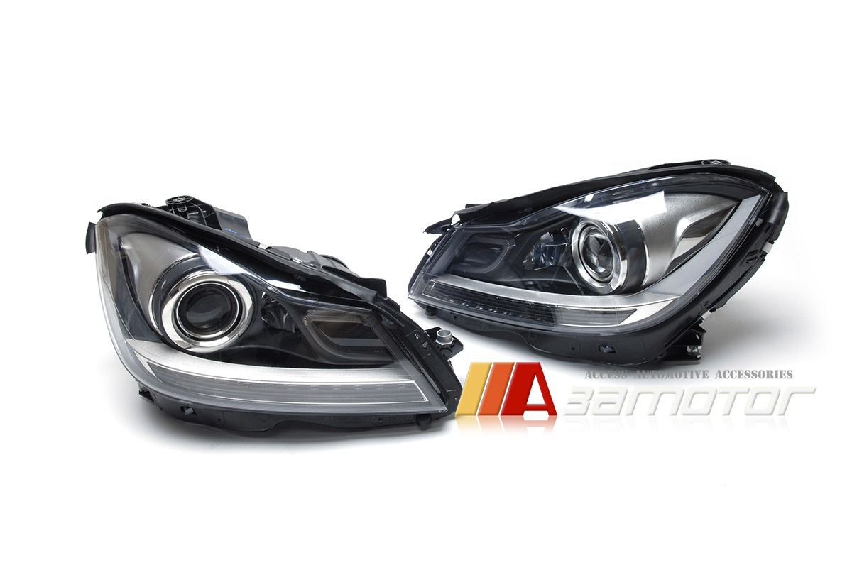 Projector LED DRL Headlight Look C63 Style Black fits Mercedes W204