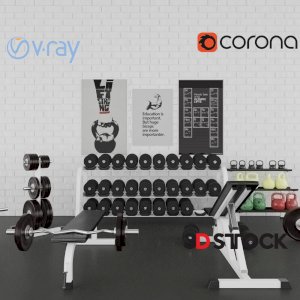 Gym Set 3D model of gym set with various items