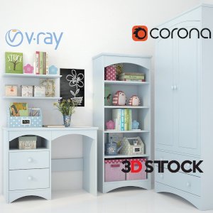 barney blue furniture childroom 3d max model corona vray fbx d5 twinmotion model 