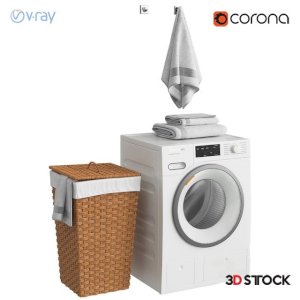 washing machine dirty wicker basket towel 3dmode fbx vray corona
