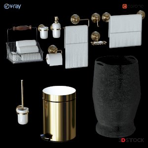 black luxury bathroom accessories 3dmax vray corona