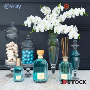 decorative set for bathroom blue bottles white plant 3d fbx vray 3dmax model 