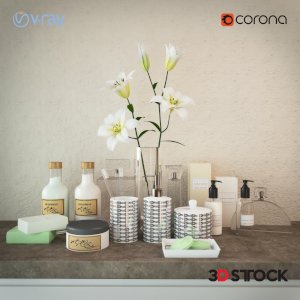 decorative set for bathroom white plant 3d fbx vray 3dmax model 