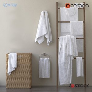 set-of-towels-for-the-bathroom 3dmax corona vray with texture