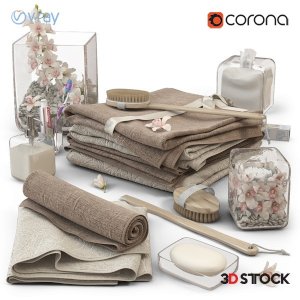 towel 3d model set with textures