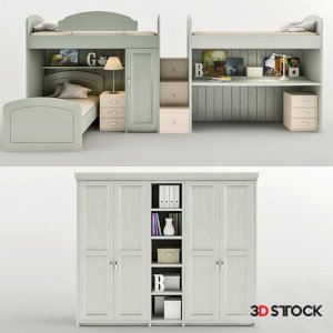 childroom furniture beds wardrobe vray  corona file   fbx