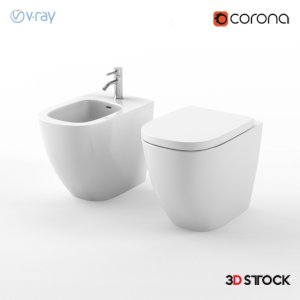 white color toilet and sink bathroom model/3d model