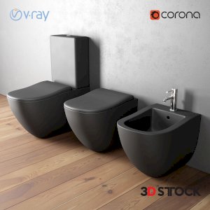black color toilet and sink bathroom model/3d model