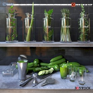 food and beverage kotel set kitchen green plants /3d model 