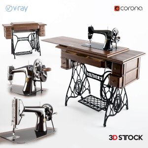 old model sewing table and sewing kit/3d model