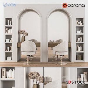 hairdresser beauty center interior mirror barber chair 3d model