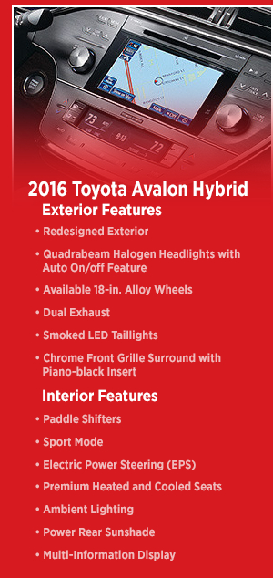 New 2016 Toyota Avalon Hybrid Model Specifications & Features