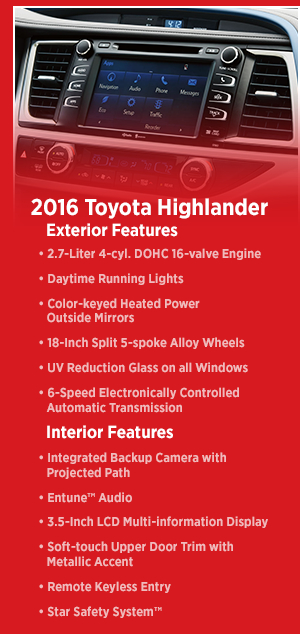 2016 Toyota Highlander Features