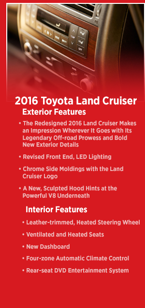 2016 Toyota Land Cruiser Model Features & Specifications