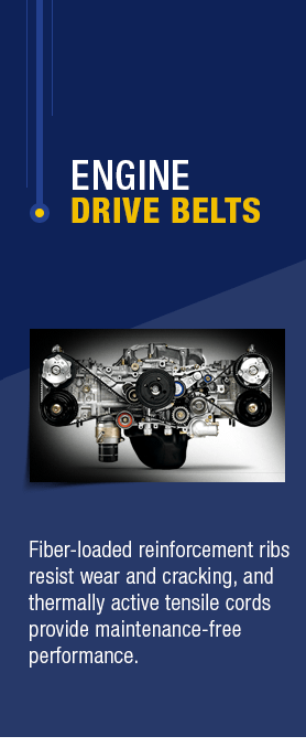 Subaru drive belts have fiber-loaded reinforcement ribs and thermally active tensile cords.