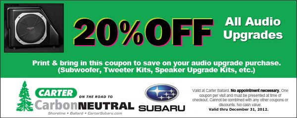 Subaru Stereo System Upgrade Seattle Dealer Parts Special Coupon