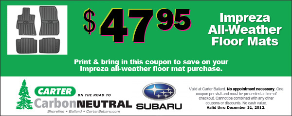 Subaru All Weather Floor Mats Parts Special Seattle Subaru Dealer