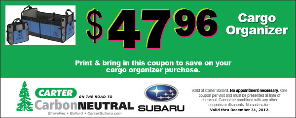 Subaru Cargo Organizer Seattle Dealer Parts Special