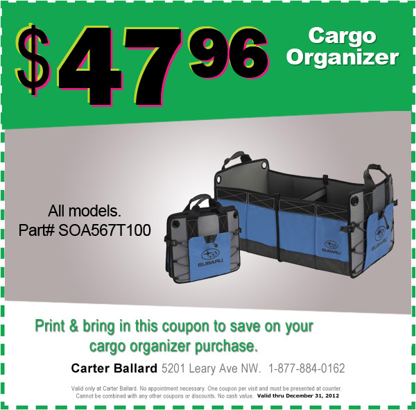 Subaru Cargo Organizer Seattle Dealer Parts Special