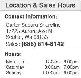 Carter Subaru Shoreline Hours and Location Sales Department