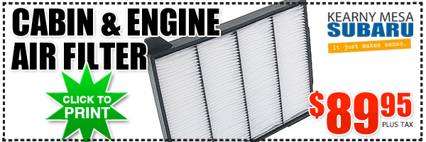 Kearny Mesa Subaru Filter Replacement Service Special Discount Coupon! subaru filter replacement service, specials, discount, coupon, maintenance, repair, kearny mesa, san diego, el cajon, national city, escondido