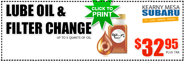subaru lube, oil & filter change service, specials, discount, coupon, maintenance, repair, kearny mesa, san diego, el cajon, national city, escondido