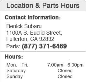 Renick Subaru Parts Hours and Location