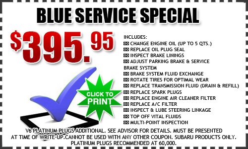Blue Major Service Special Coupon at Subaru of San Bernardino in California