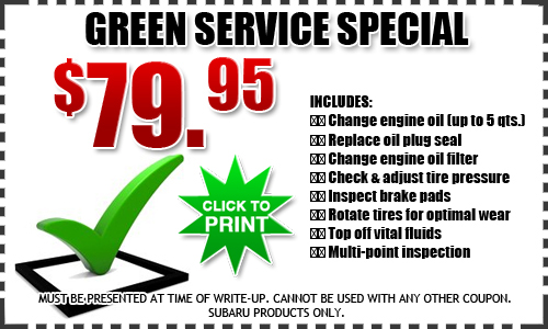 San Bernardino Subaru's Green Service Special Coupon Green Minor Service Special Coupon at Subaru of San Bernardino in California