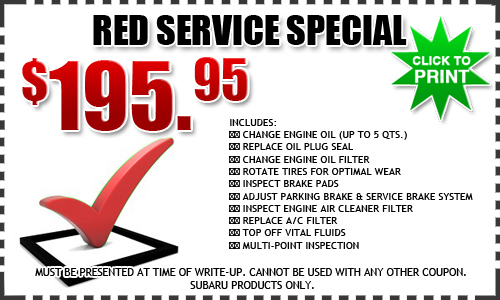San Bernardino Subaru's Red Service Special Coupon Red Intermediate Service Special Coupon at Subaru of San Bernardino in California