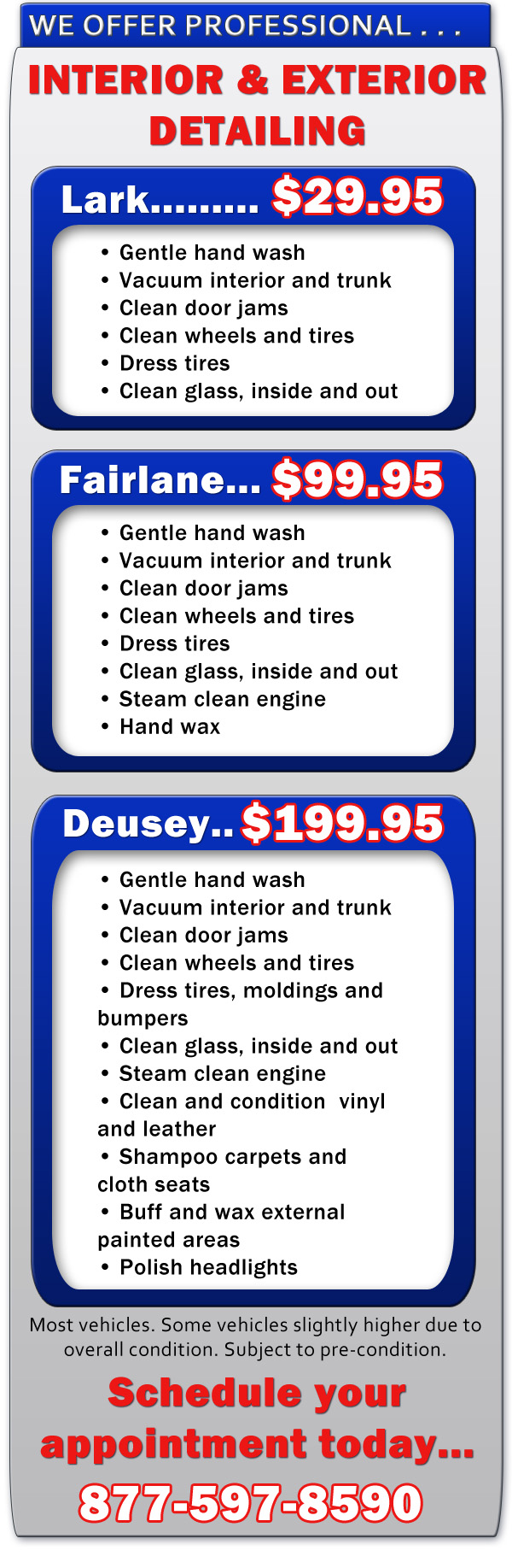 Medford Car Wash and Detail Center Menu