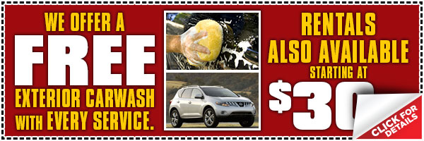 Nissan Free Exterior Car Wash with Paid Service and Rental Car at $30 a Day Special & Maintenance Discount Coupon serving Westchester, New York
