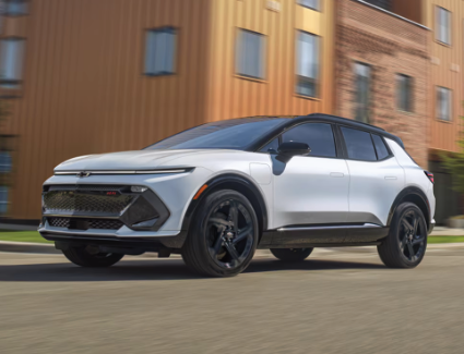 2026 Equinox EV white color driving fast