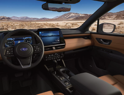 Interior front-cabin view of the 2026 Subaru Outback.