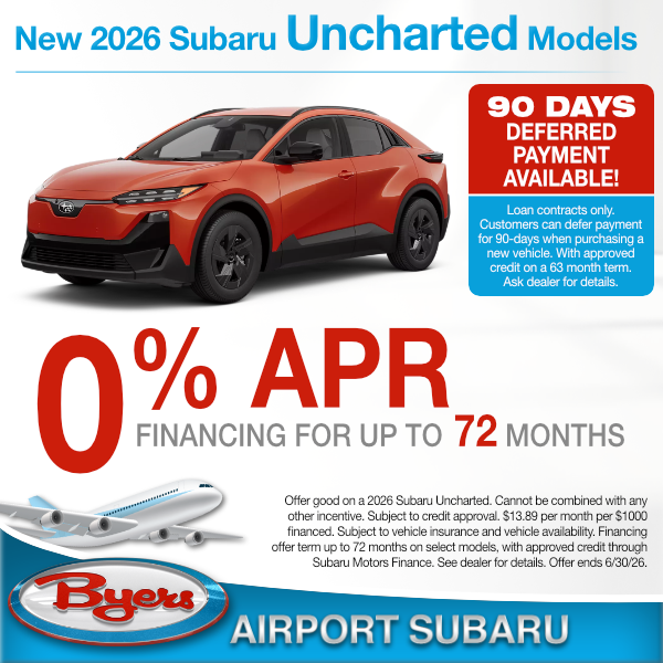 New 2026 Subaru Uncharted Models finance offer clickable image