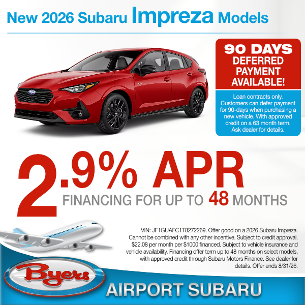 New 2026 Subaru Impreza Models finance offer clickable image