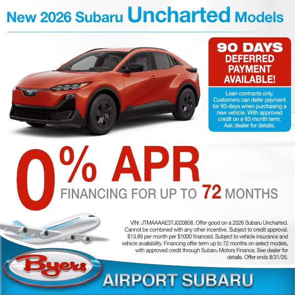 New 2026 Subaru Uncharted Models finance offer clickable image