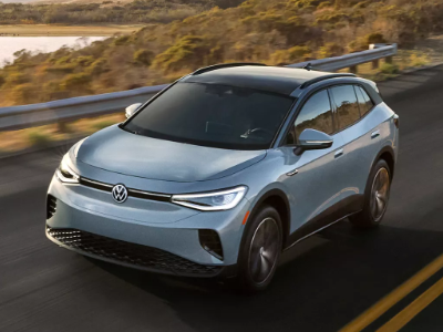 Electric Volkswagen SUV side image Electric Volkswagen SUV driving on highway