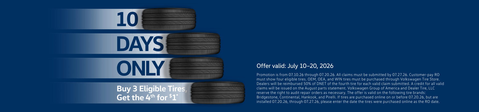 Buy 3 eligible tires get the 4th for $1