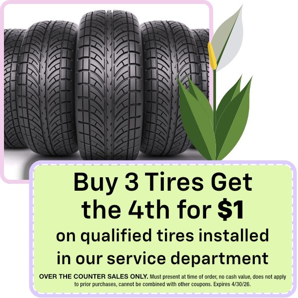 Buy 3 Tires Get the 4th for $1 | Expires: 4/30/26