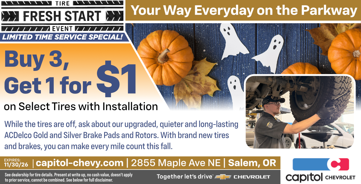BUY 3, GET 1 FOR $1 ON SELECT TIRES WITH INSTALLATION | Salem, OR