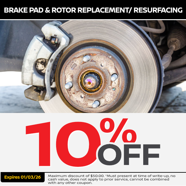 Brake Pad & Rotor Replacement/ Resurfacing | Expires: 1/03/2026
