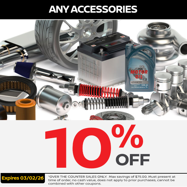 Any Accessory 10% Off | Expires: 3/2/2026