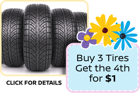 Buy 3 Tires Get the 4th for $1 Offer clickable image